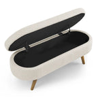GDFStudio - Emma Linen Pleated Storage Ottoman Bench with Durable Rubberwood Legs