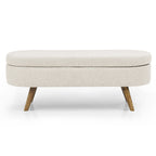 GDFStudio - Emma Linen Pleated Storage Ottoman Bench with Durable Rubberwood Legs