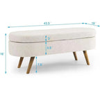 GDFStudio - Emma Linen Pleated Storage Ottoman Bench with Durable Rubberwood Legs