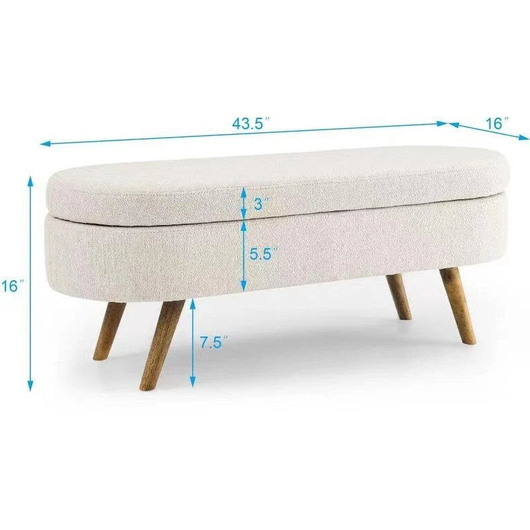 GDFStudio - Emma Linen Pleated Storage Ottoman Bench with Durable Rubberwood Legs