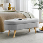 GDFStudio - Emma Linen Pleated Storage Ottoman Bench with Durable Rubberwood Legs