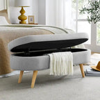 GDFStudio - Emma Linen Pleated Storage Ottoman Bench with Durable Rubberwood Legs