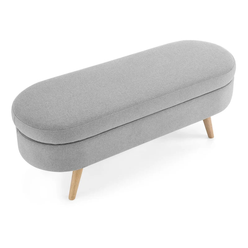 GDFStudio - Emma Linen Pleated Storage Ottoman Bench with Durable Rubberwood Legs