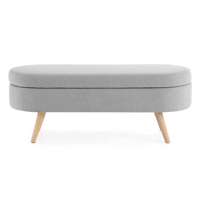 GDFStudio - Emma Linen Pleated Storage Ottoman Bench with Durable Rubberwood Legs