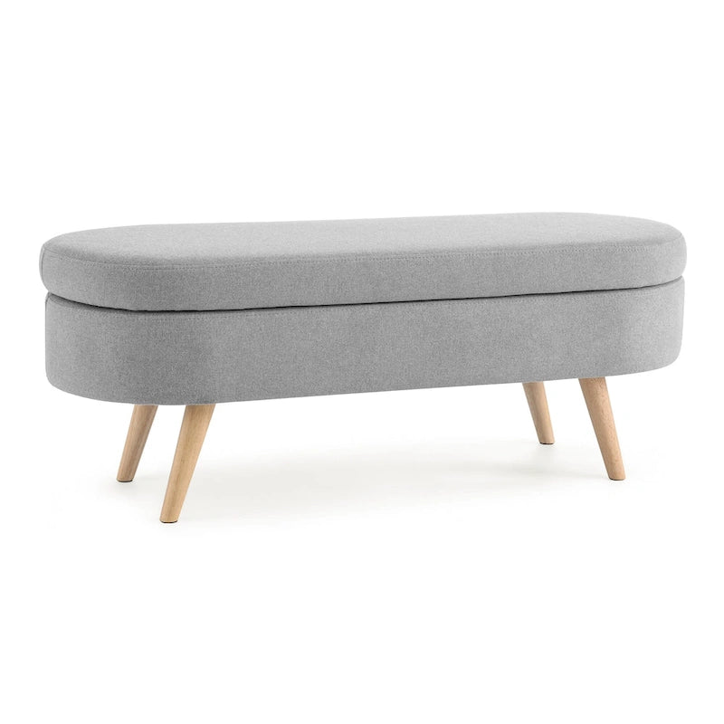 GDFStudio - Emma Linen Pleated Storage Ottoman Bench with Durable Rubberwood Legs