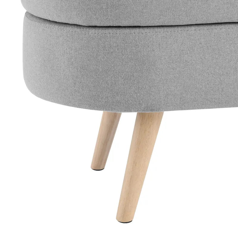 GDFStudio - Emma Linen Pleated Storage Ottoman Bench with Durable Rubberwood Legs