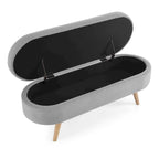 GDFStudio - Emma Linen Pleated Storage Ottoman Bench with Durable Rubberwood Legs