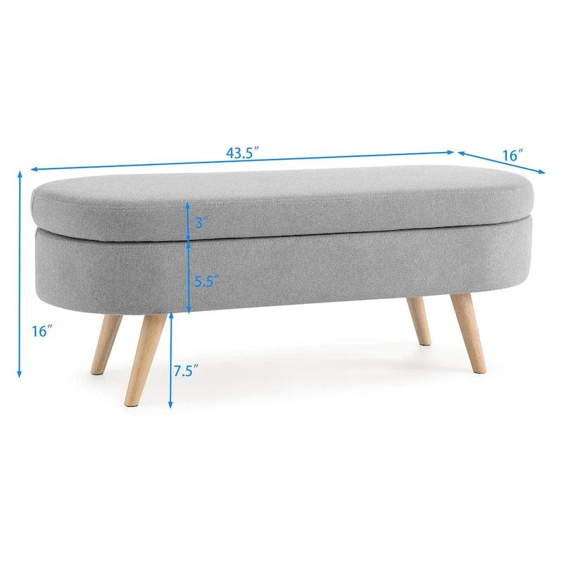 GDFStudio - Emma Linen Pleated Storage Ottoman Bench with Durable Rubberwood Legs