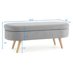 GDFStudio - Emma Linen Pleated Storage Ottoman Bench with Durable Rubberwood Legs