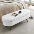GDFStudio - Emma Linen Pleated Storage Ottoman Bench with Durable Rubberwood Legs