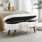 GDFStudio - Emma Linen Pleated Storage Ottoman Bench with Durable Rubberwood Legs
