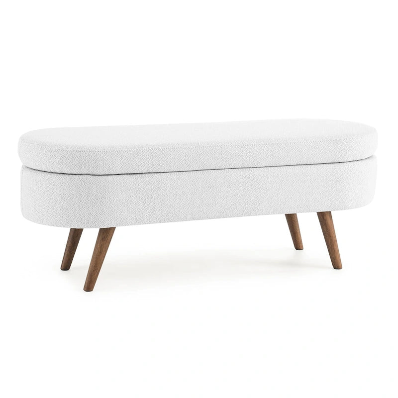 GDFStudio - Emma Linen Pleated Storage Ottoman Bench with Durable Rubberwood Legs