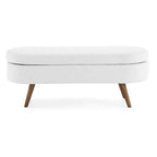 GDFStudio - Emma Linen Pleated Storage Ottoman Bench with Durable Rubberwood Legs