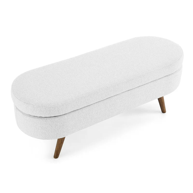 GDFStudio - Emma Linen Pleated Storage Ottoman Bench with Durable Rubberwood Legs