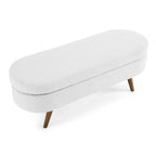 GDFStudio - Emma Linen Pleated Storage Ottoman Bench with Durable Rubberwood Legs