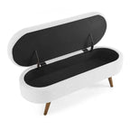 GDFStudio - Emma Linen Pleated Storage Ottoman Bench with Durable Rubberwood Legs