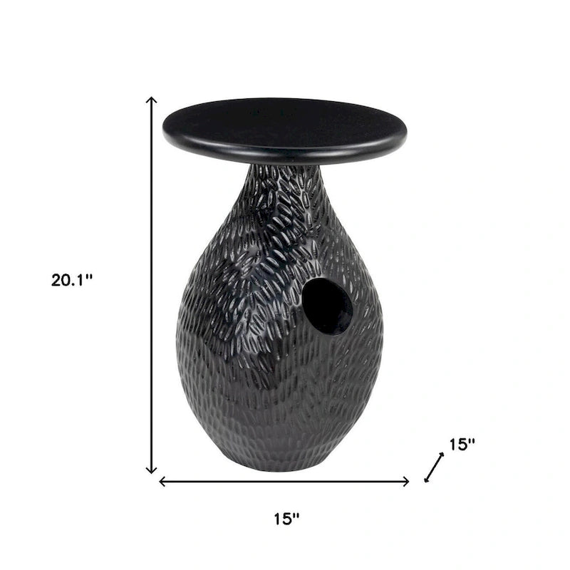 HomeRoots 20  Black Solid Wood Round Pedestal End Table - 15' X '20.1' X '15