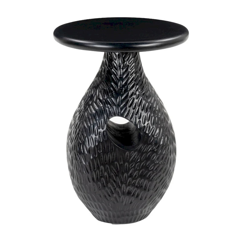 HomeRoots 20  Black Solid Wood Round Pedestal End Table - 15' X '20.1' X '15