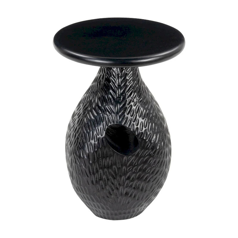 HomeRoots 20  Black Solid Wood Round Pedestal End Table - 15' X '20.1' X '15