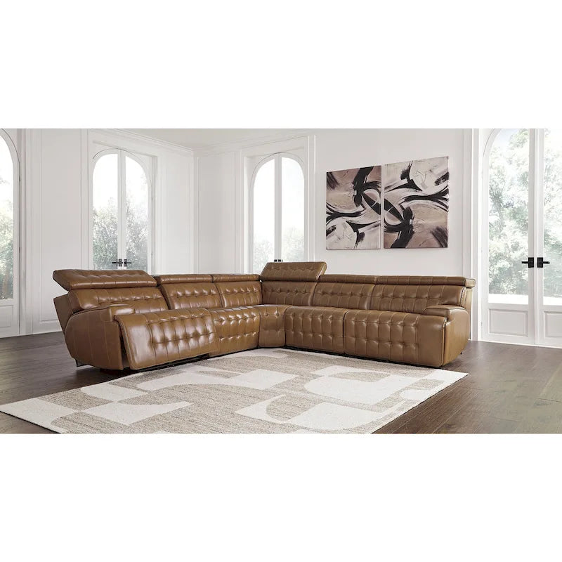 Signature Design by Ashley Temmpton Medium Brown 5-Piece Power Reclining Sectional - 110 W x 110 D x 34 H