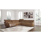 Signature Design by Ashley Temmpton Medium Brown 5-Piece Power Reclining Sectional - 110 W x 110 D x 34 H