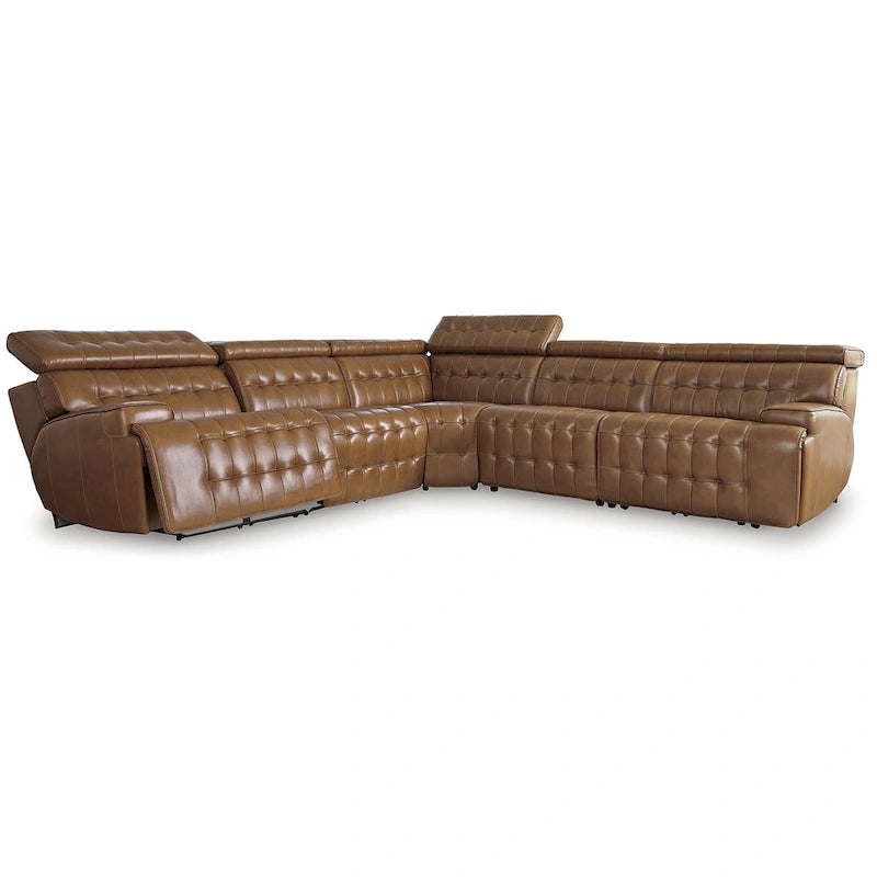 Signature Design by Ashley Temmpton Medium Brown 5-Piece Power Reclining Sectional - 110 W x 110 D x 34 H