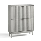 Fluted Shoe Cabinet for Entryway, Slim Shoe Storage Cabinet with 2 Flip Drawer and Solid Wood Legs Narrow Shoe Organizer