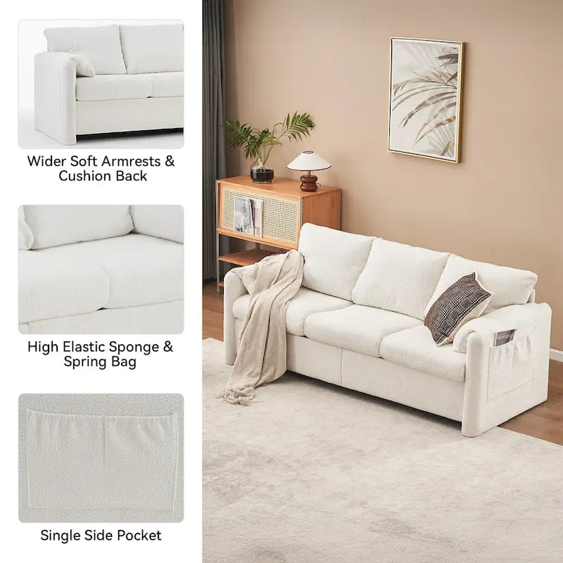 3-Seater Sofa 77  Chenille Couch - Plush Triple Seater Sofa with High-Density Foam Cushions, Deep Seat Living Room Couch