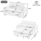 Transformable Chenille Fabric Sofa Bed with Adjustable Tufted Backrest, USB Ports, and Ample Storag