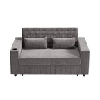 Transformable Chenille Fabric Sofa Bed with Adjustable Tufted Backrest, USB Ports, and Ample Storag