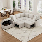 84.7  Chenille Sleeper Sectional Sofa with Storage & USB Ports