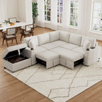 84.7  Chenille Sleeper Sectional Sofa with Storage & USB Ports