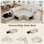 84.7  Chenille Sleeper Sectional Sofa with Storage & USB Ports