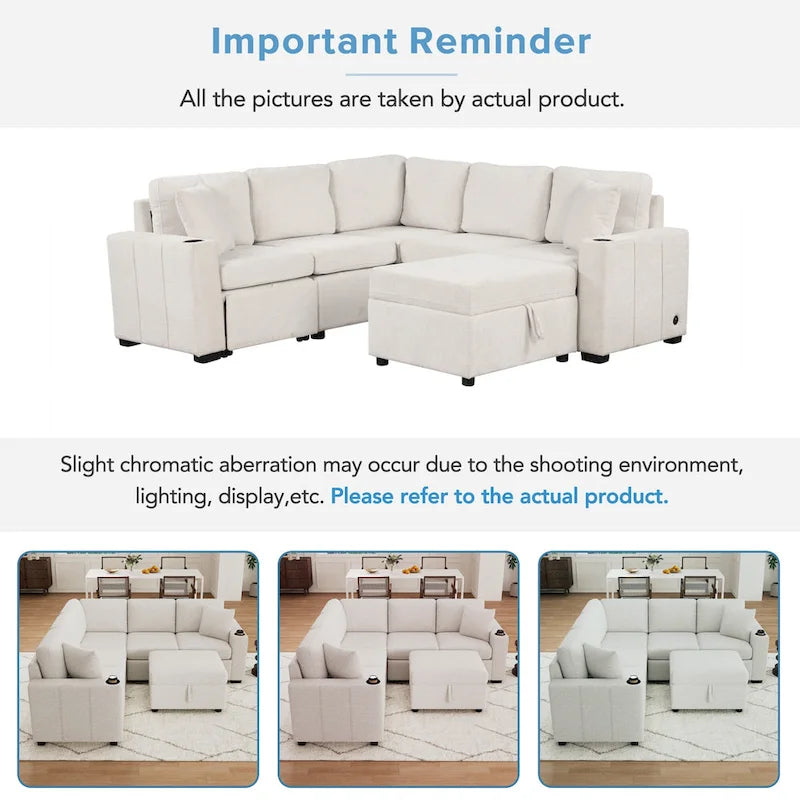84.7  Chenille Sleeper Sectional Sofa with Storage & USB Ports