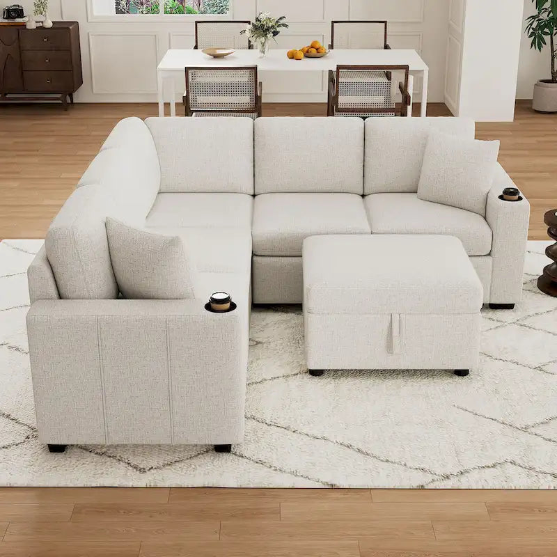84.7  Chenille Sleeper Sectional Sofa with Storage & USB Ports