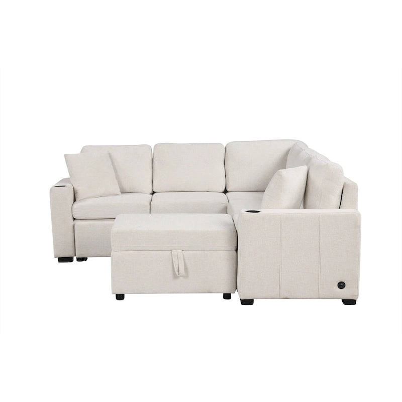 84.7  Chenille Sleeper Sectional Sofa with Storage & USB Ports