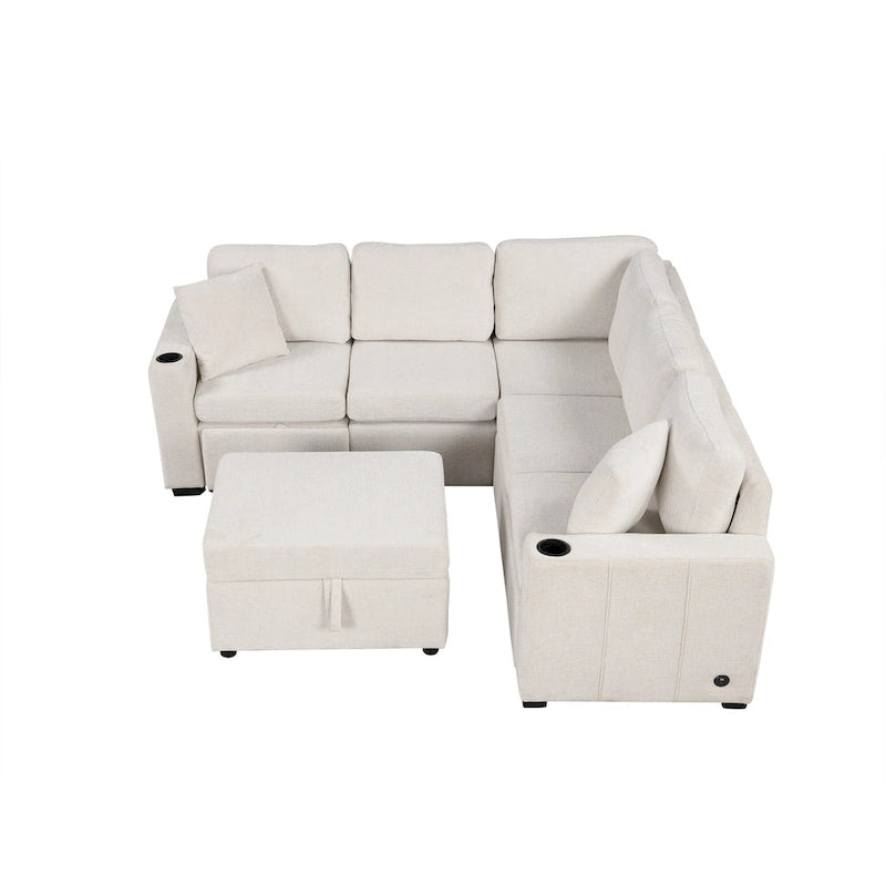84.7  Chenille Sleeper Sectional Sofa with Storage & USB Ports