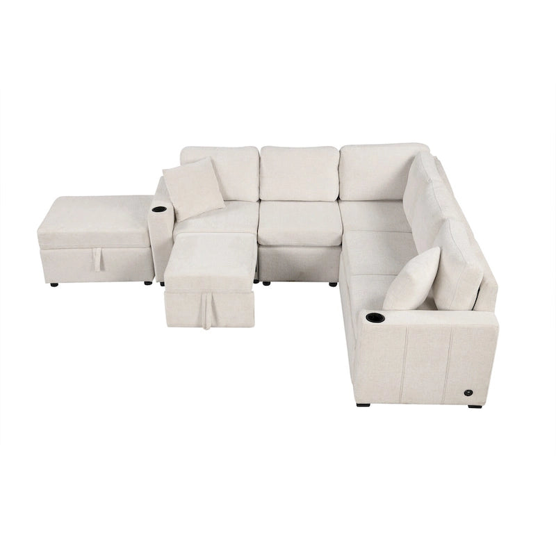 84.7  Chenille Sleeper Sectional Sofa with Storage & USB Ports