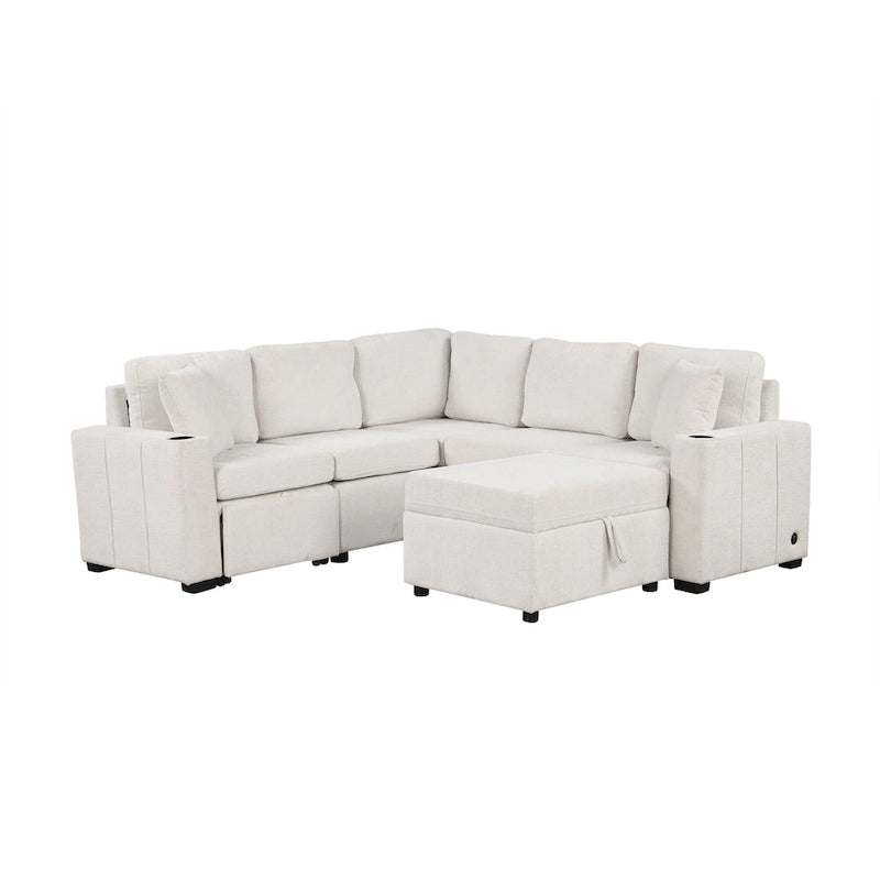 84.7  Chenille Sleeper Sectional Sofa with Storage & USB Ports