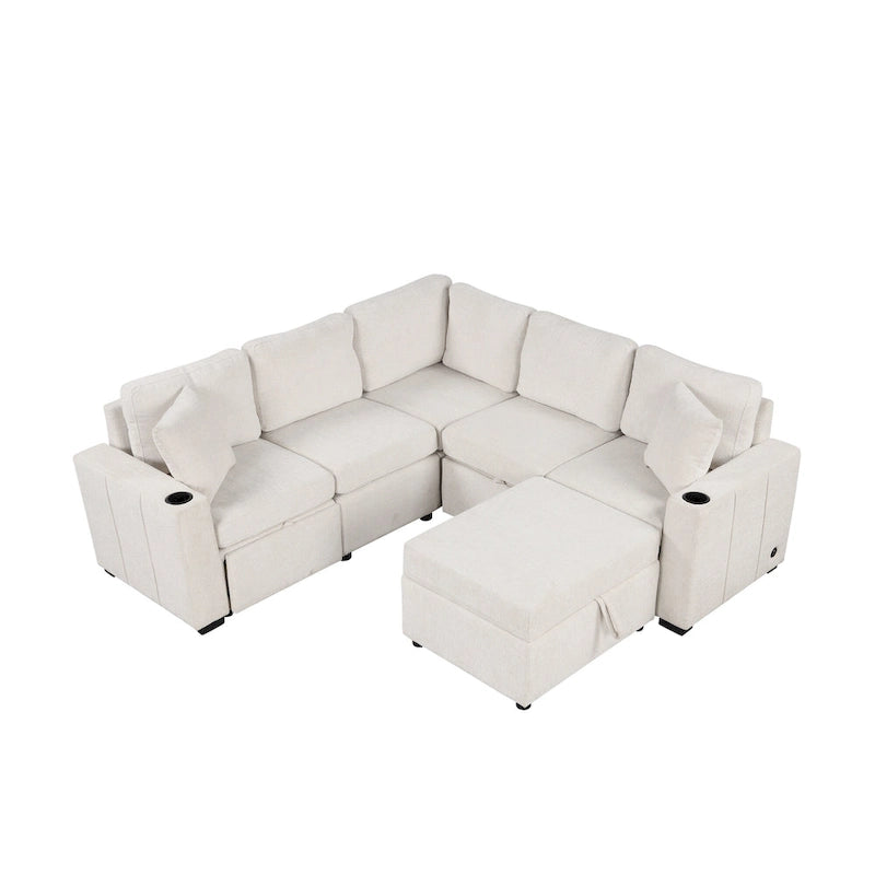 84.7  Chenille Sleeper Sectional Sofa with Storage & USB Ports
