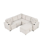 84.7  Chenille Sleeper Sectional Sofa with Storage & USB Ports