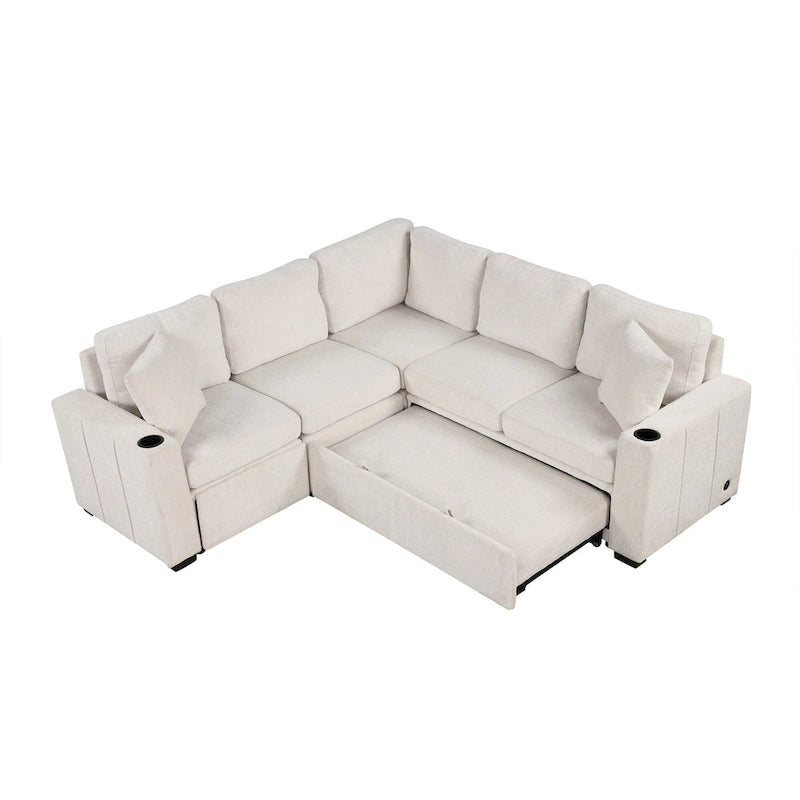 84.7  Chenille Sleeper Sectional Sofa with Storage & USB Ports