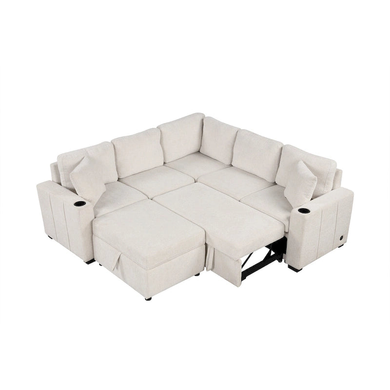 84.7  Chenille Sleeper Sectional Sofa with Storage & USB Ports