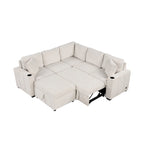 84.7  Chenille Sleeper Sectional Sofa with Storage & USB Ports