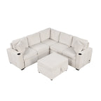 84.7  Chenille Sleeper Sectional Sofa with Storage & USB Ports