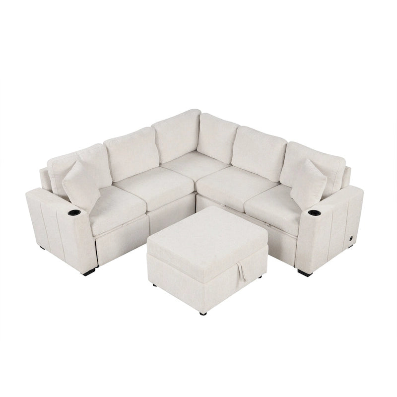 84.7  Chenille Sleeper Sectional Sofa with Storage & USB Ports