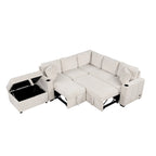 84.7  Chenille Sleeper Sectional Sofa with Storage & USB Ports