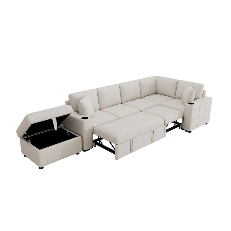84.7  Chenille Sleeper Sectional Sofa with Storage & USB Ports
