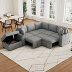 84.7  Chenille Sleeper Sectional Sofa with Storage & USB Ports