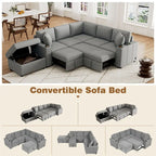 84.7  Chenille Sleeper Sectional Sofa with Storage & USB Ports